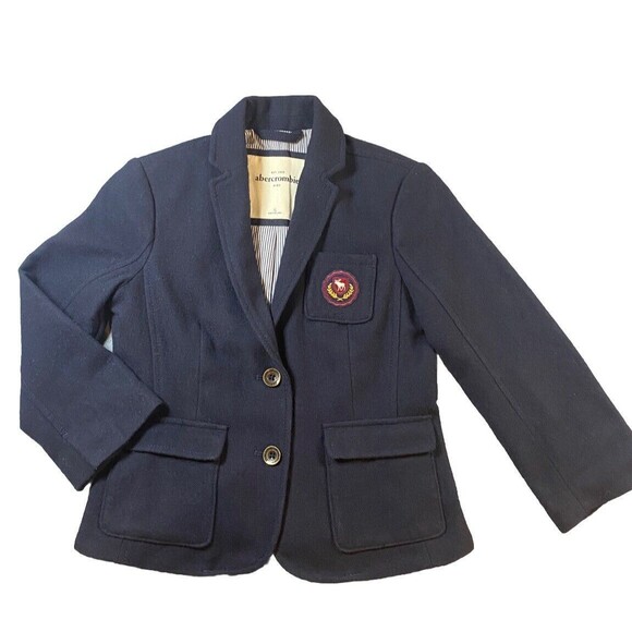 Abercrombie & Fitch Kids Wool Blend Navy Blue Moose Crest Blazer Size XL